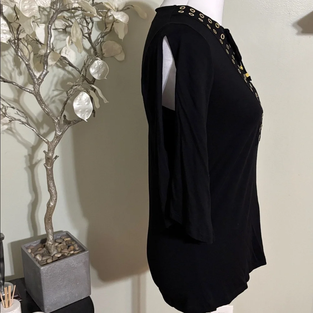 Michael Kors Black Eyelet Lace Up Blouse
